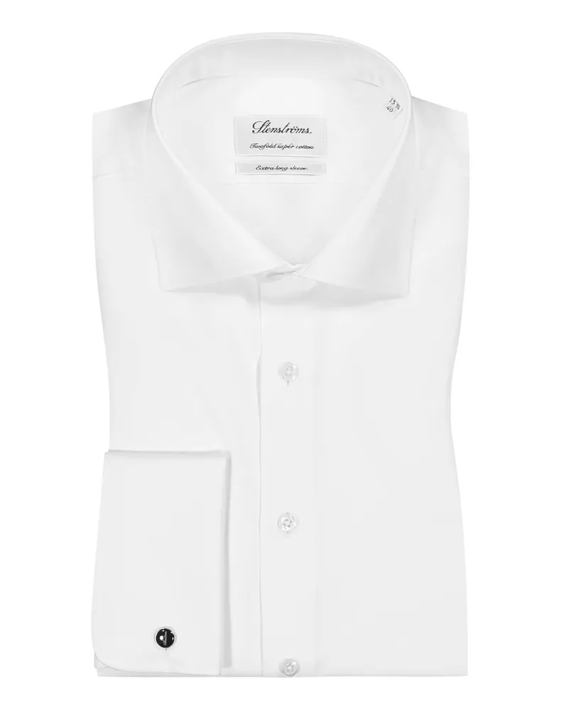 Stenströms Extralanges Hemd mit Umschlagmanschette und Kentkragen, Regular in Weiß