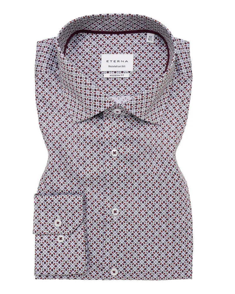 Eterna Hemd aus bügelfreier Baumwolle mit Muster, Modern Fit in Bordeaux
