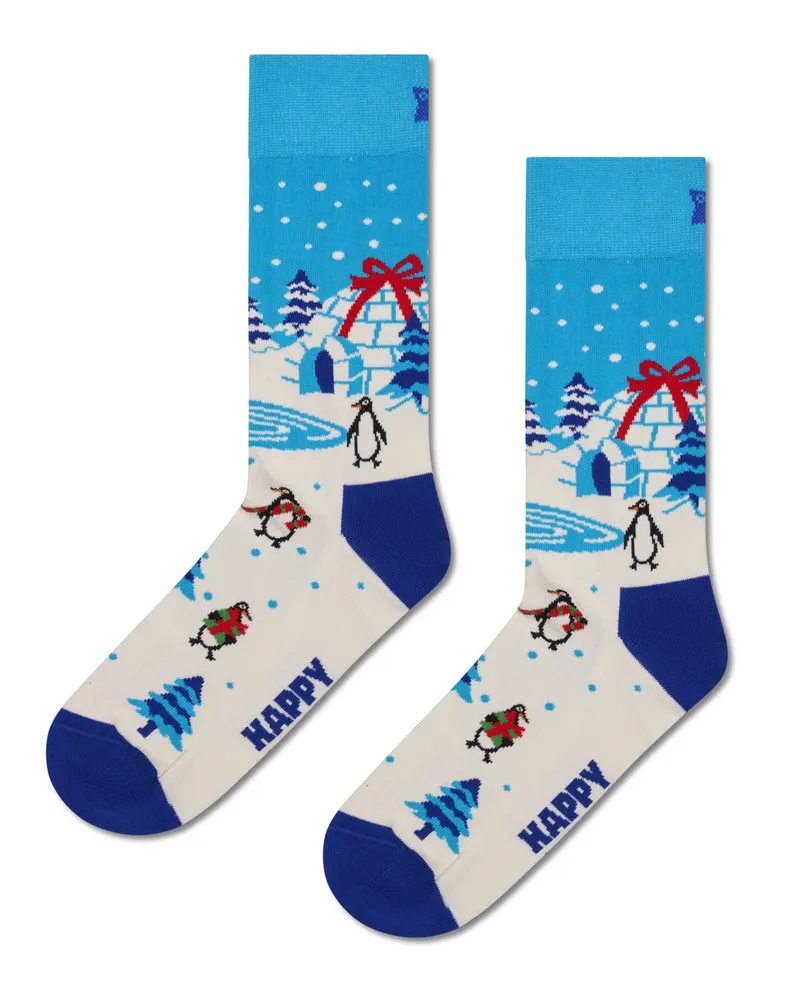 Happy Socks Socken mit Iglu- und Pinguin-Motiven in Blau