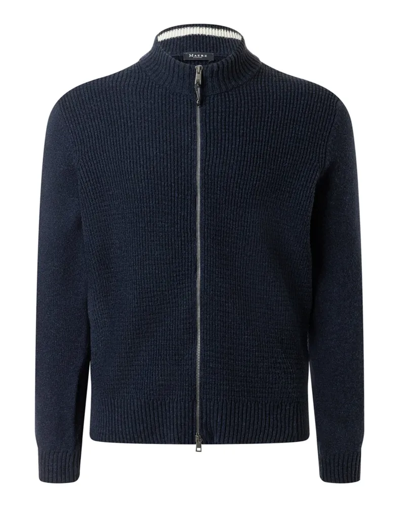 Maerz Strickjacke aus Schurwolle in Rippstrickmuster mit Zip in Marine