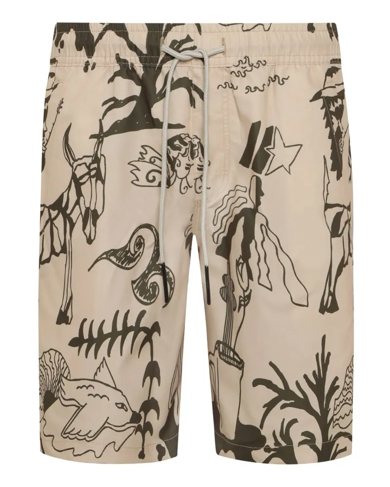 OAS Schnelltrocknende Badeshorts mit grafischem Print in Beige