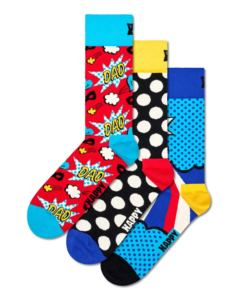 Happy Socks 3er Pack Super Dad-Socken in Geschenkbox in Multicolor