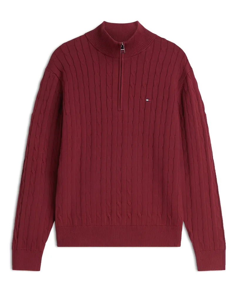 Tommy Hilfiger Troyer in Zopfstrick mit kleiner Logo-Stickerei in Bordeaux