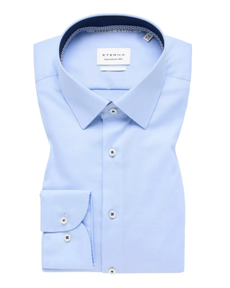 Eterna Bügelfreies Baumwollhemd mit Ausputz, Super Slim Fit in Hellblau