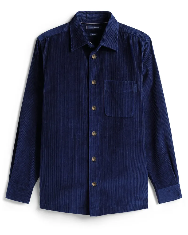 Tommy Hilfiger Overshirt aus Baumwollcord mit Label-Aufnäher, Relaxed Fit in Marine