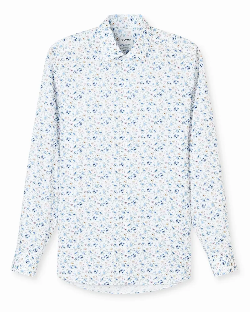 Olymp Level Five, Body Fit, Bügelleichtes Hemd mit Blumenprint in Weiß