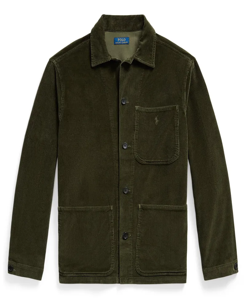 Ralph Lauren Cord-Overshirt mit tonaler Pony-Stickerei, Relaxed in Oliv