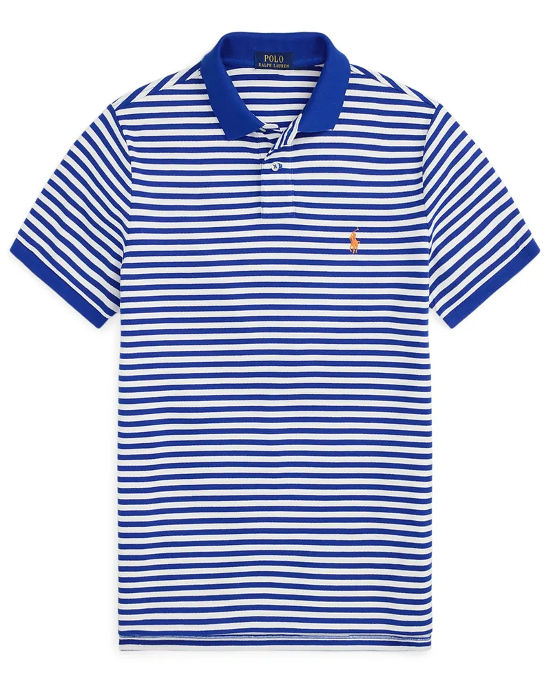 Ralph Lauren Piqué-Poloshirt mit Ringelstreifen, Custom Slim Fit in Blau