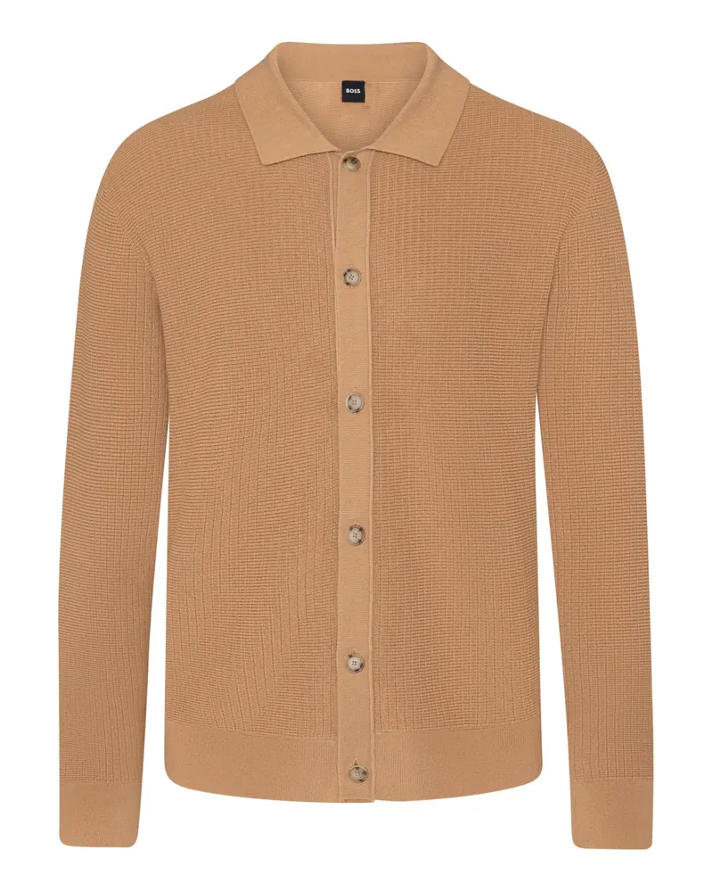 HUGO BOSS Leichte Strickjacke aus einem Wollmix mit Umlegekragen in Cognac