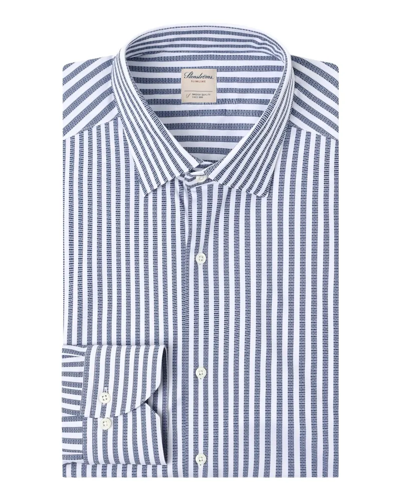 Stenströms Glattes Stretch-Hemd mit Streifen und Kentkragen, Slimline in Marine