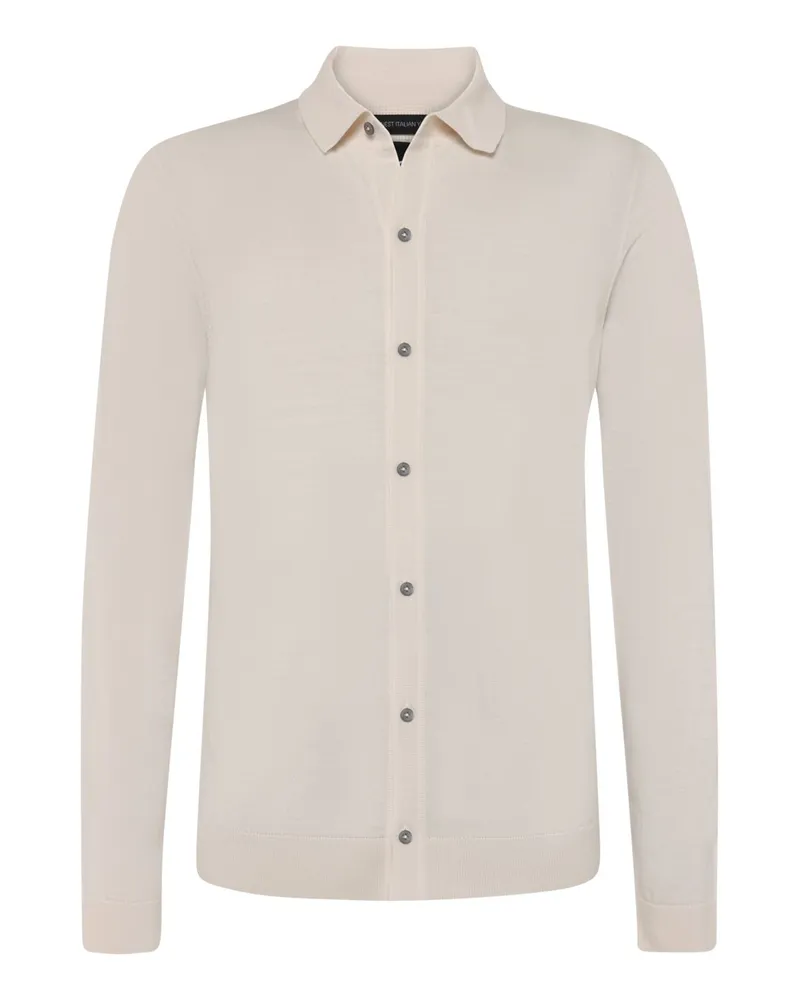 HUGO BOSS Leichtes Strickhemd aus Schurwolle in Offwhite