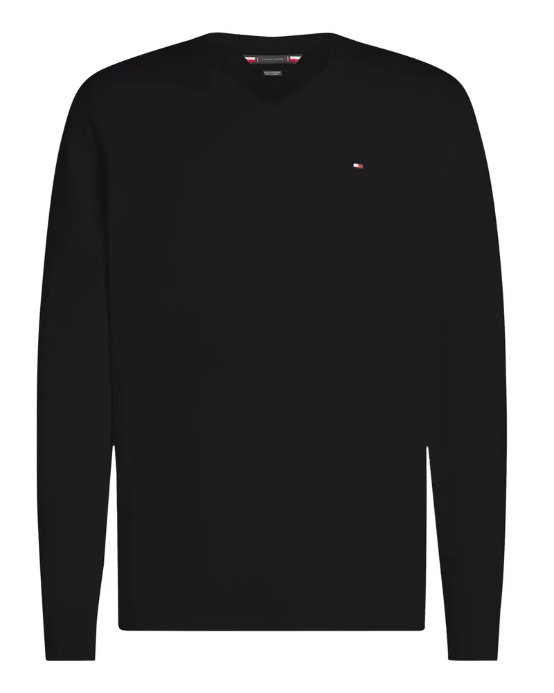 Tommy Hilfiger Leichter Pullover mit Kaschmir und V-Ausschnitt in Schwarz