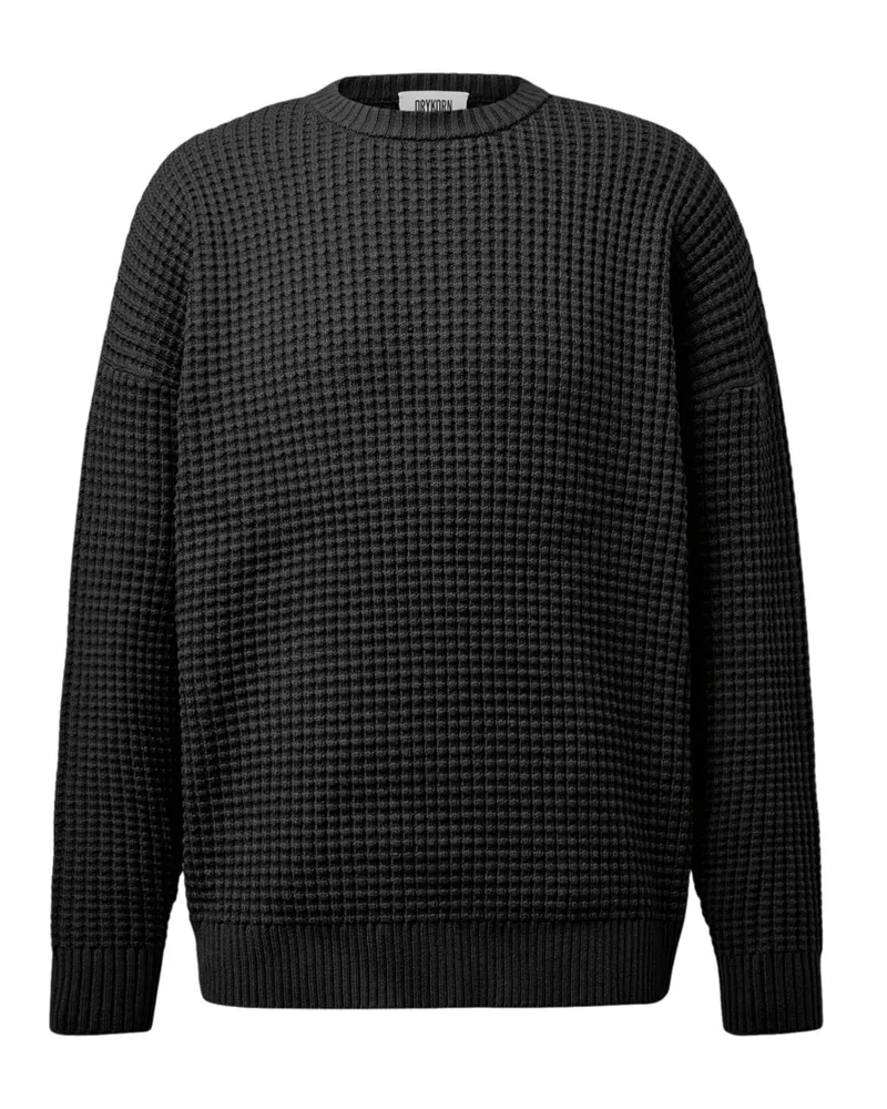 Drykorn Rundhalspullover Neelio in Waffelstrick, Relaxed Fit in Schwarz