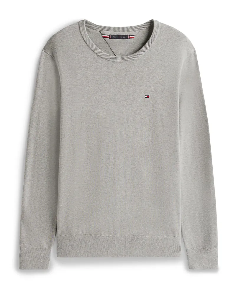 Tommy Hilfiger Leichter Rundhalspullover mit kleiner Logo-Stickerei in Hellgrau