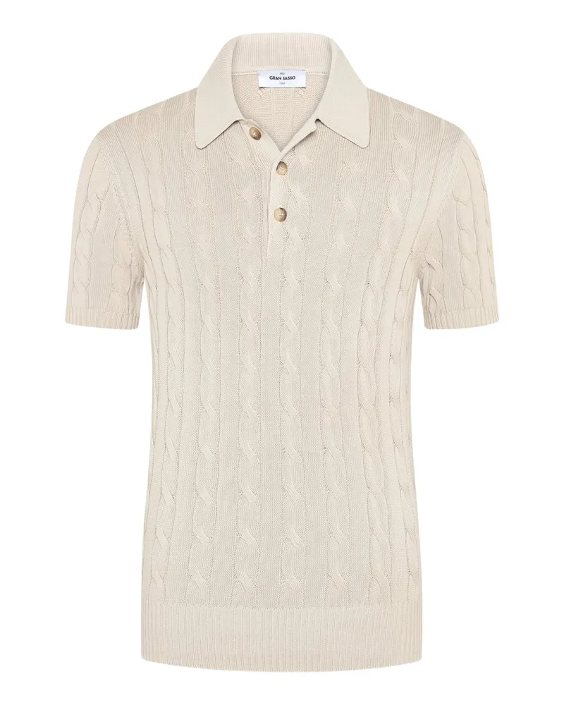 Gran Sasso Softes Strick-Poloshirt mit Zopfstrickmuster in Beige