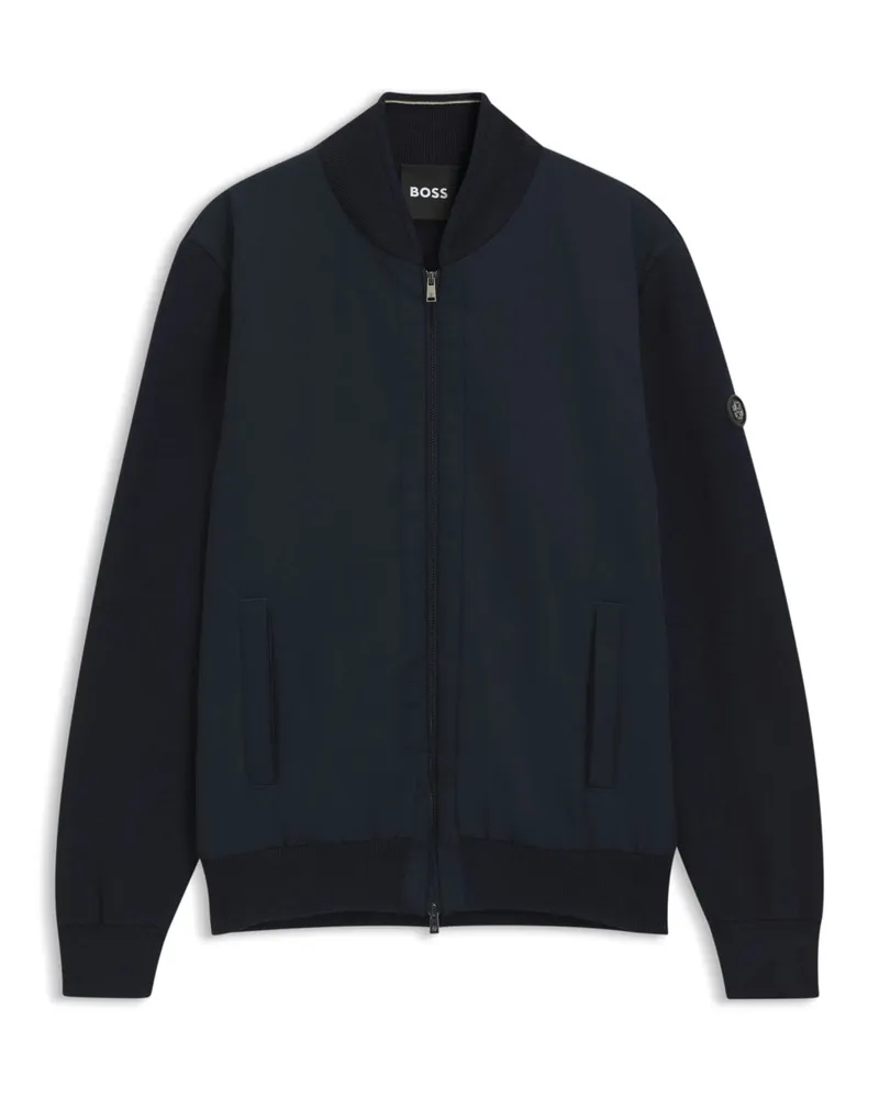 HUGO BOSS Hybrider Strick-Blouson mit Logo-Aufnäher in Marine