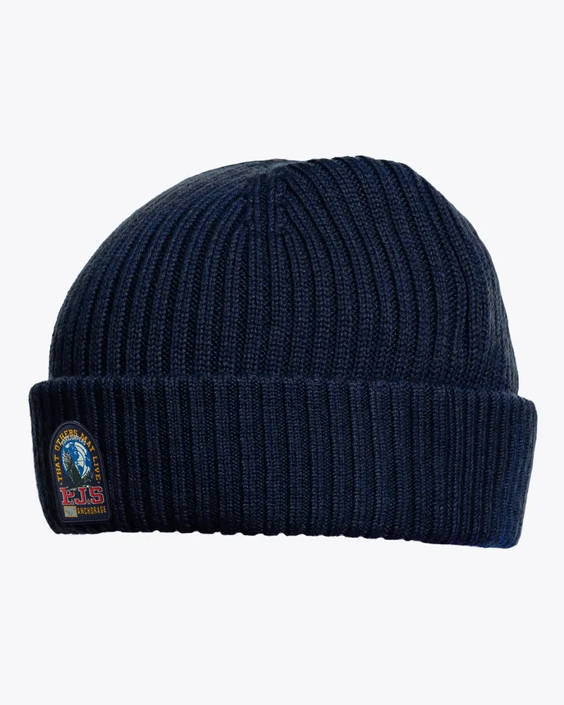 Parajumpers Strickmütze aus einem Merinowoll-Mix mit Label-Aufnäher in Marine