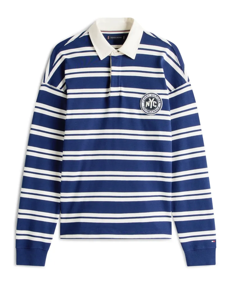 Tommy Hilfiger Rugbyshirt aus Baumwolle mit Ringel und Aufnäher in Blau