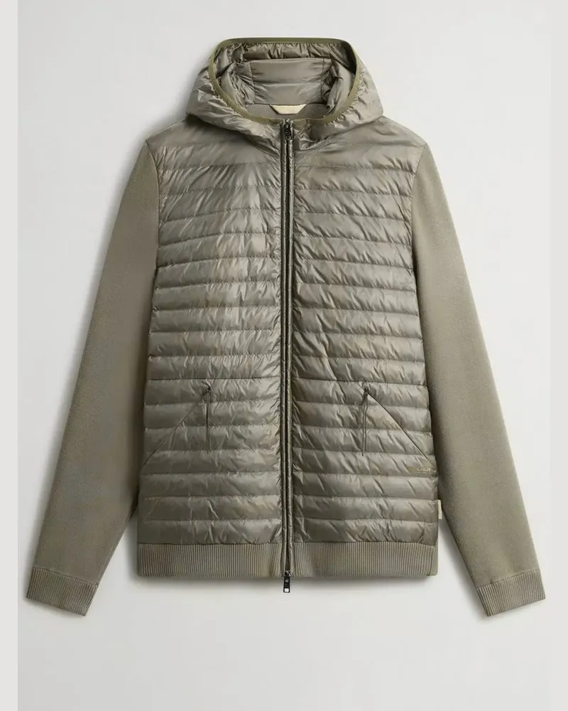 Woolrich Leichte Hybrid-Steppjacke Allen mit Strickanteil und Kapuze in Oliv