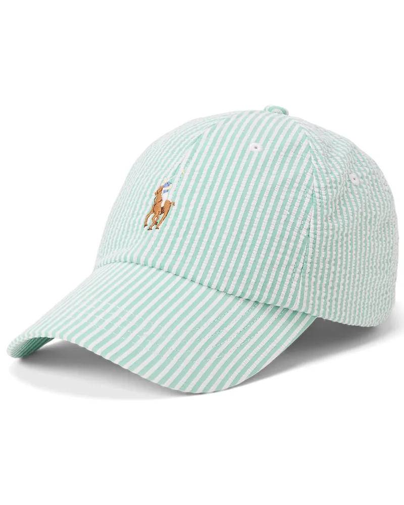 Ralph Lauren Seersucker Cap mit Stretch, Streifen und Logo-Stickerei in Grün