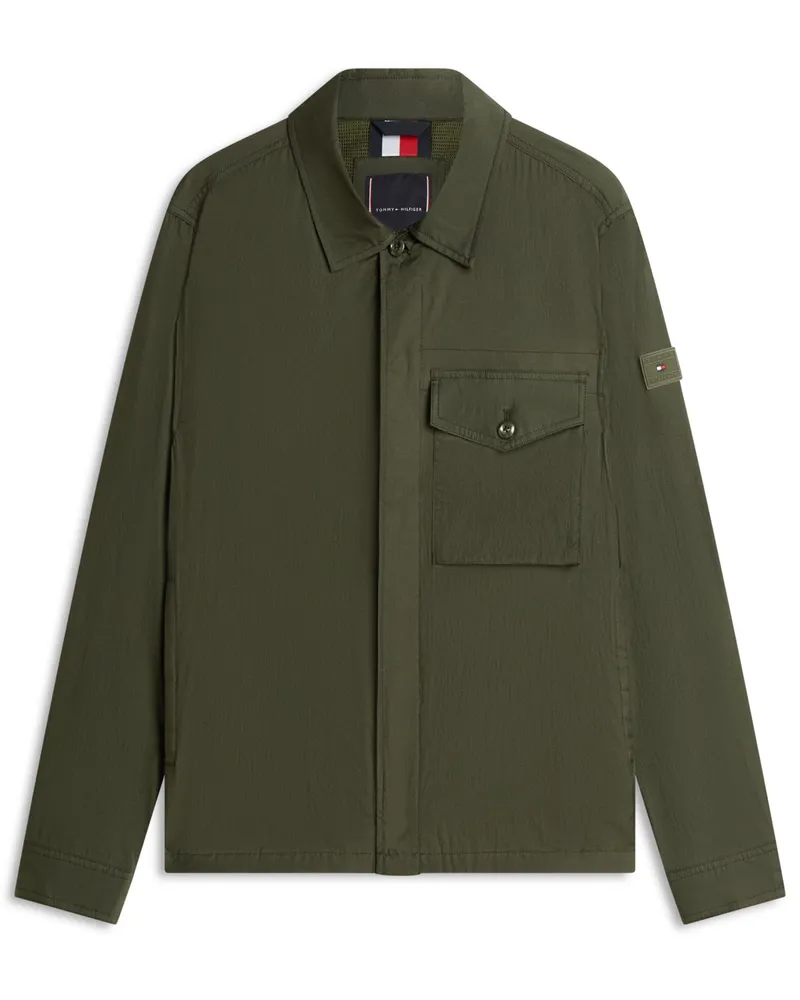 Tommy Hilfiger Superleichtes Overshirt aus recyceltem Material mit Logo-Aufnäher in Oliv