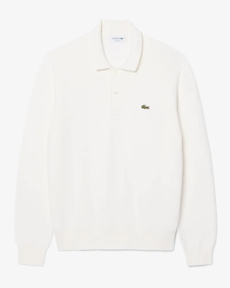 Lacoste Langarm-Poloshirt aus softem Baumwollstrick, Classic Fit in Offwhite