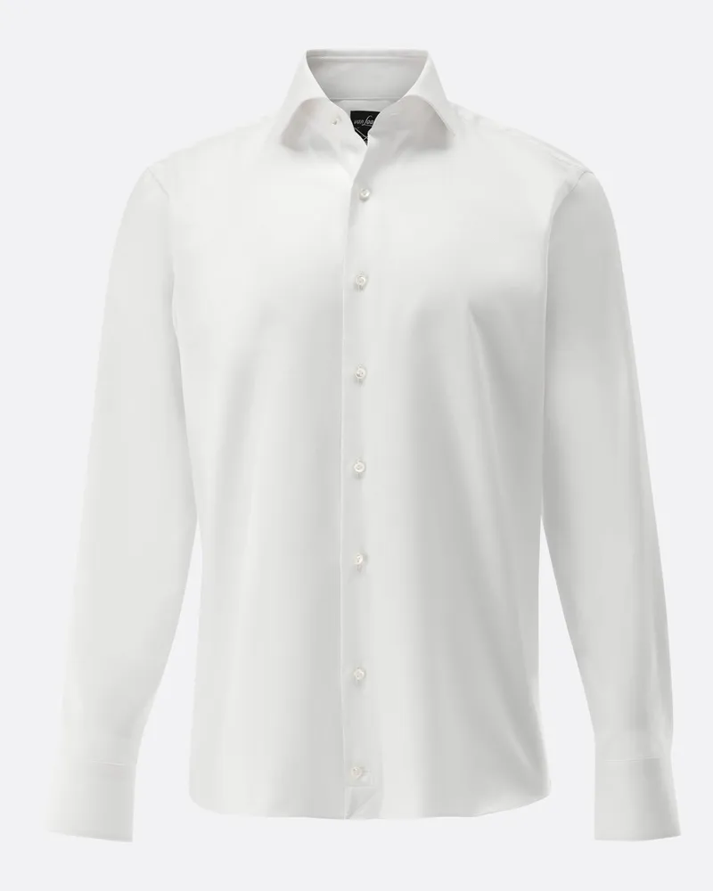 van Laack Unifarbenes Baumwollhemd in Twill-Qualität mit Haifischkragen, Slim Fit in Weiß