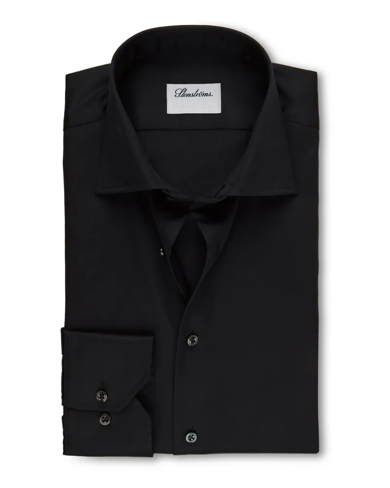 Stenströms Unifarbenes Hemd in Vollzwirn-Qualität mit Kentkragen, Regular in Schwarz