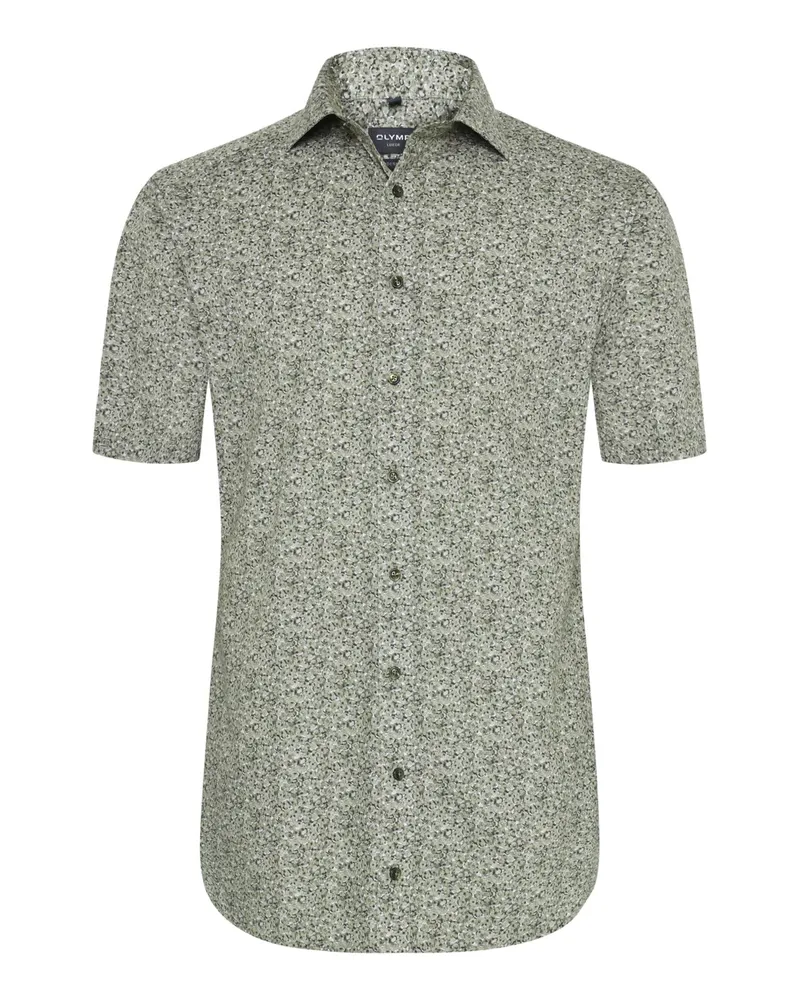 Olymp Luxor, Modern Fit, Kurzarmhemd mit floralem Print in Grün