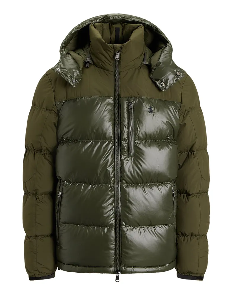 Ralph Lauren Gesteppte Daunenjacke Gorham im Material-Mix in Glanz-Optik in Grün