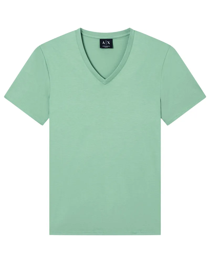 Armani Exchange Glattes T-Shirt aus Pima Baumwolle mit V-Ausschnitt in Grün