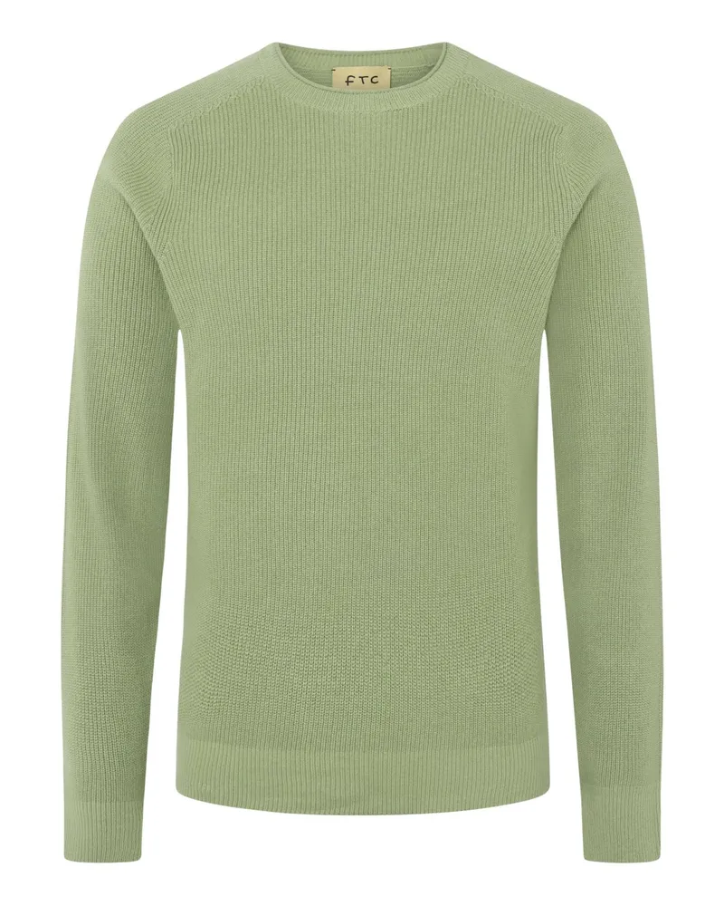 FTC Cashmere Glattstrick-Rundhalspullover aus einem Baumwolle-Kaschmir-Mix in Grün