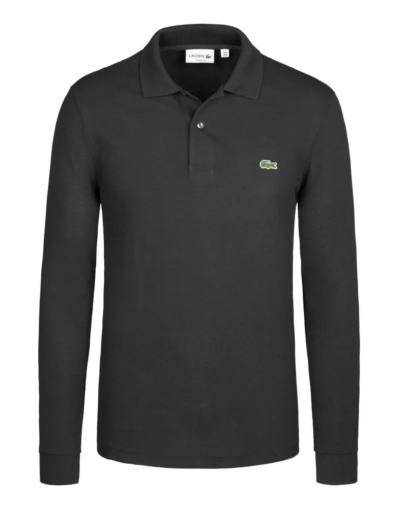 Lacoste Langarm-Poloshirt in Piqué-Qualität mit Aufnäher, Classic Fit in Schwarz