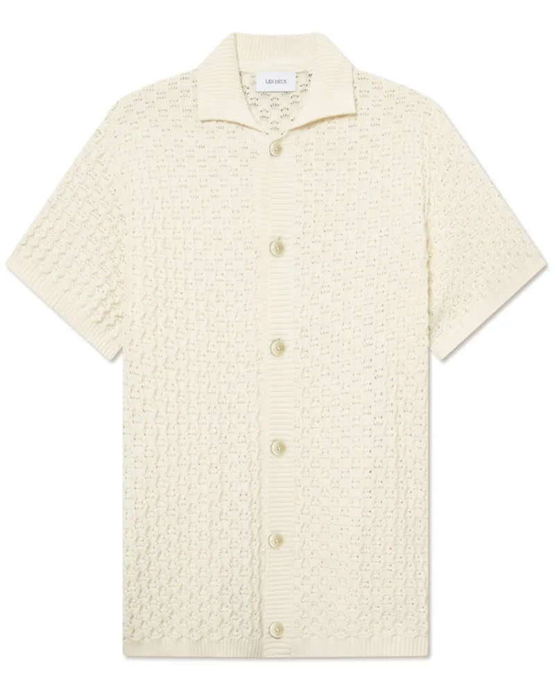 LES DEUX Strick-Kurzarmhemd aus einem soften Baumwoll-Mix in Beige