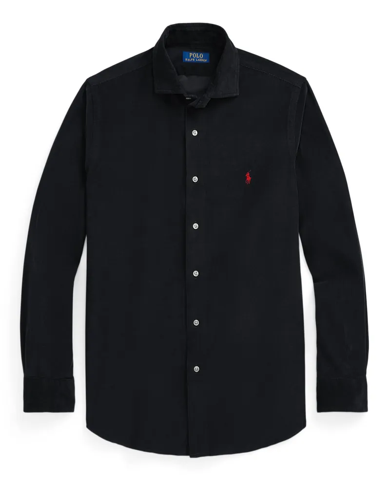 Ralph Lauren Hemd aus Baumwoll-Feincord mit Logo-Aufnäher, Custom Fit in Schwarz