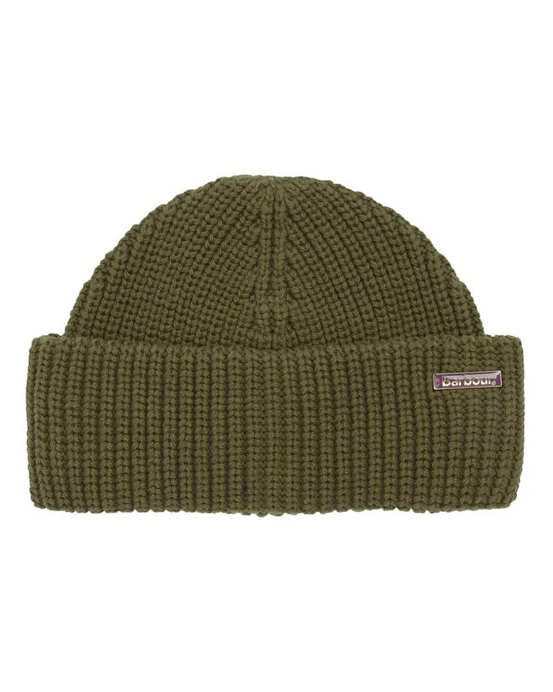 Barbour Beanie aus einem Rippstrick.Wollgemisch mit Lapel-Pin in Grün