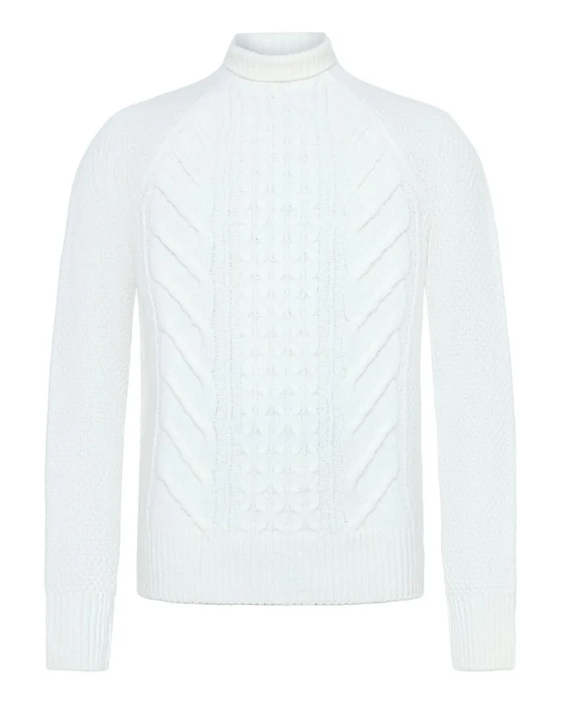 HUGO BOSS Rollkragenpullover aus maschinenwaschbarem Schurwolle-Seide-Mix in Offwhite