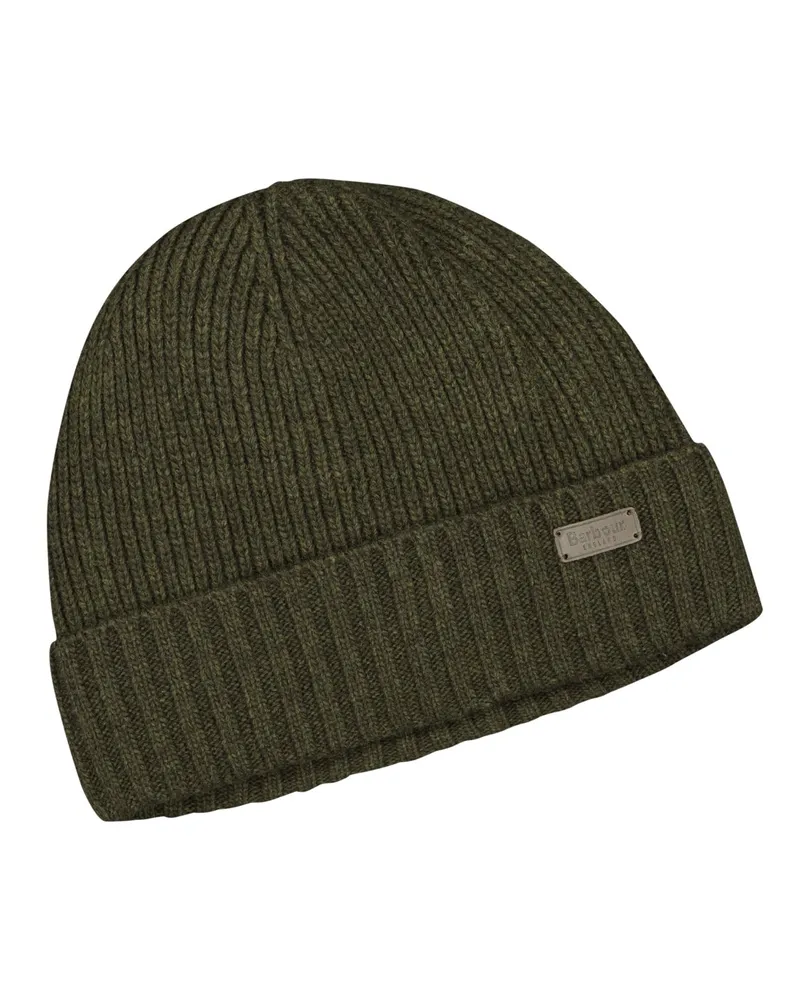 Barbour Mütze mit Fleece-Futter und Label-Aufnäher in Oliv