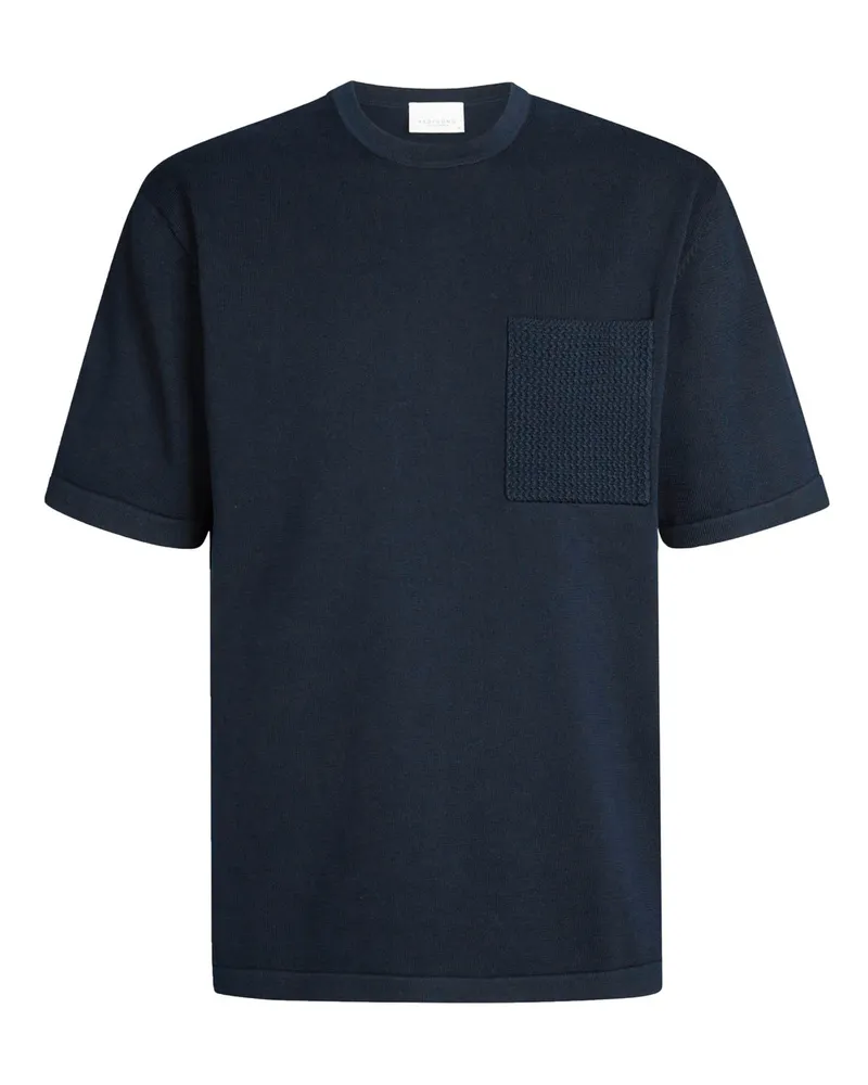 Profuomo Glattstrick-T-Shirt mit aufgesetzter Brusttasche in Marine