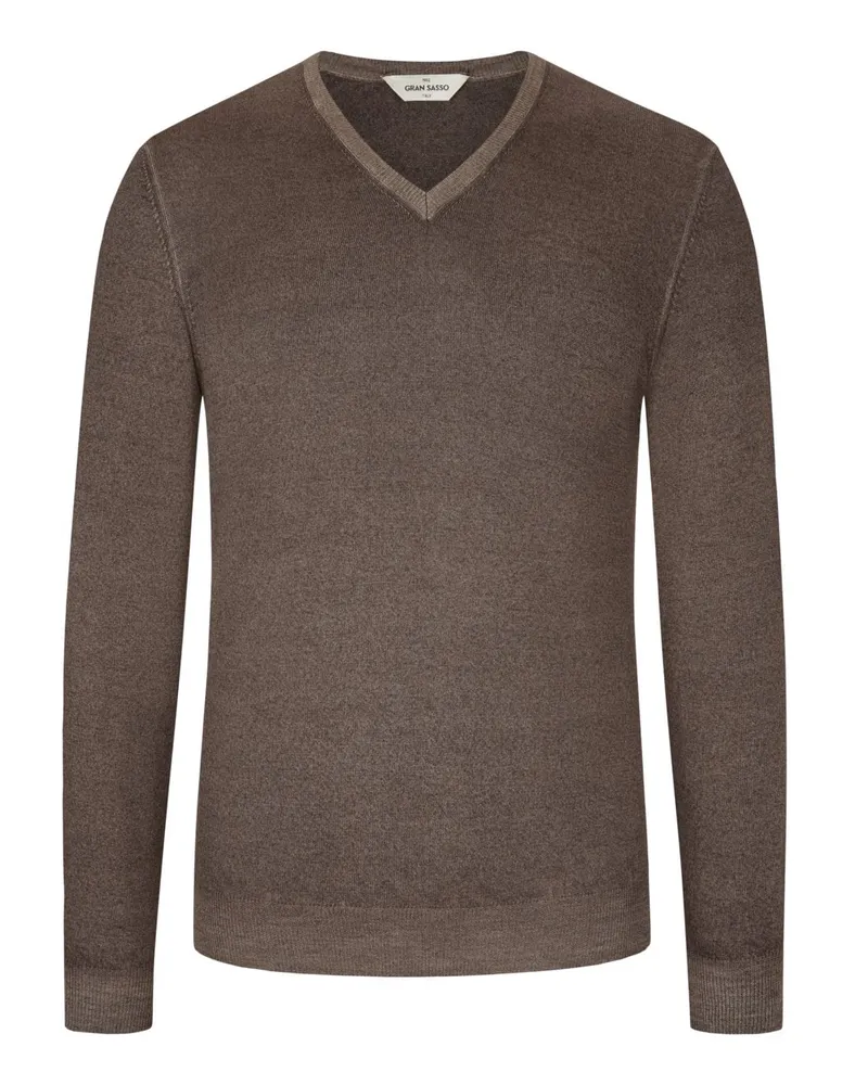 Gran Sasso Pullover aus Schurwolle mit V-Ausschnitt in Braun