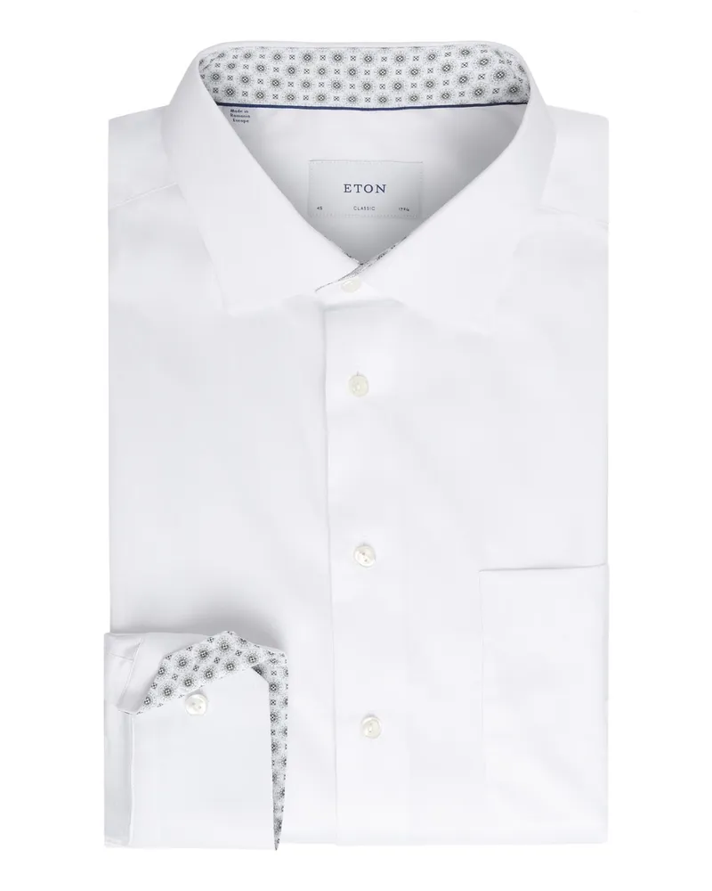 Eton Vollzwirn-Baumwollhemd mit Ausputz, Classic Fit in Weiß