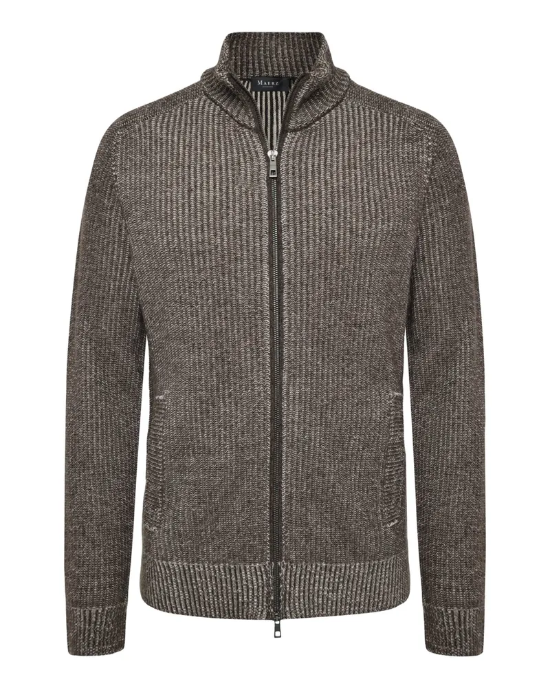 Maerz Softe Strickjacke aus Schurwolle mit Zip in Braun