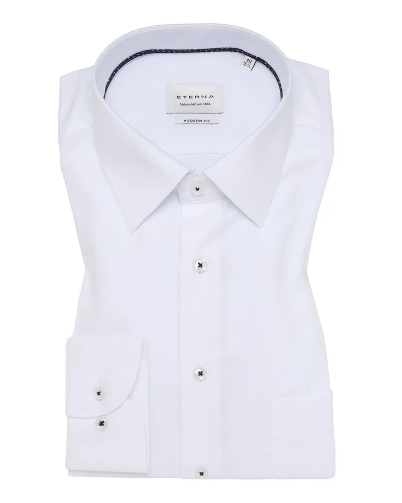 Eterna Bügelfreies Baumwollhemd mit Struktur, Modern Fit in Weiß