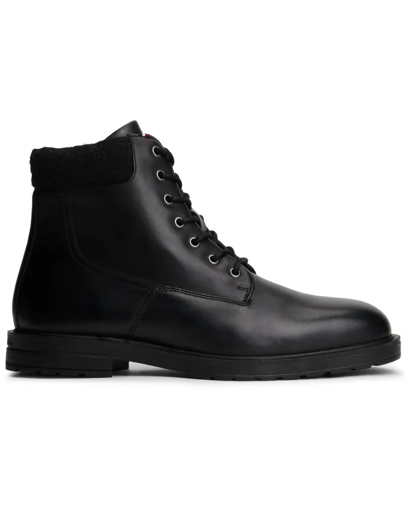 Tommy Hilfiger Gefütterte Stiefel aus Glattleder mit Reißverschluss und Schnürung in Schwarz
