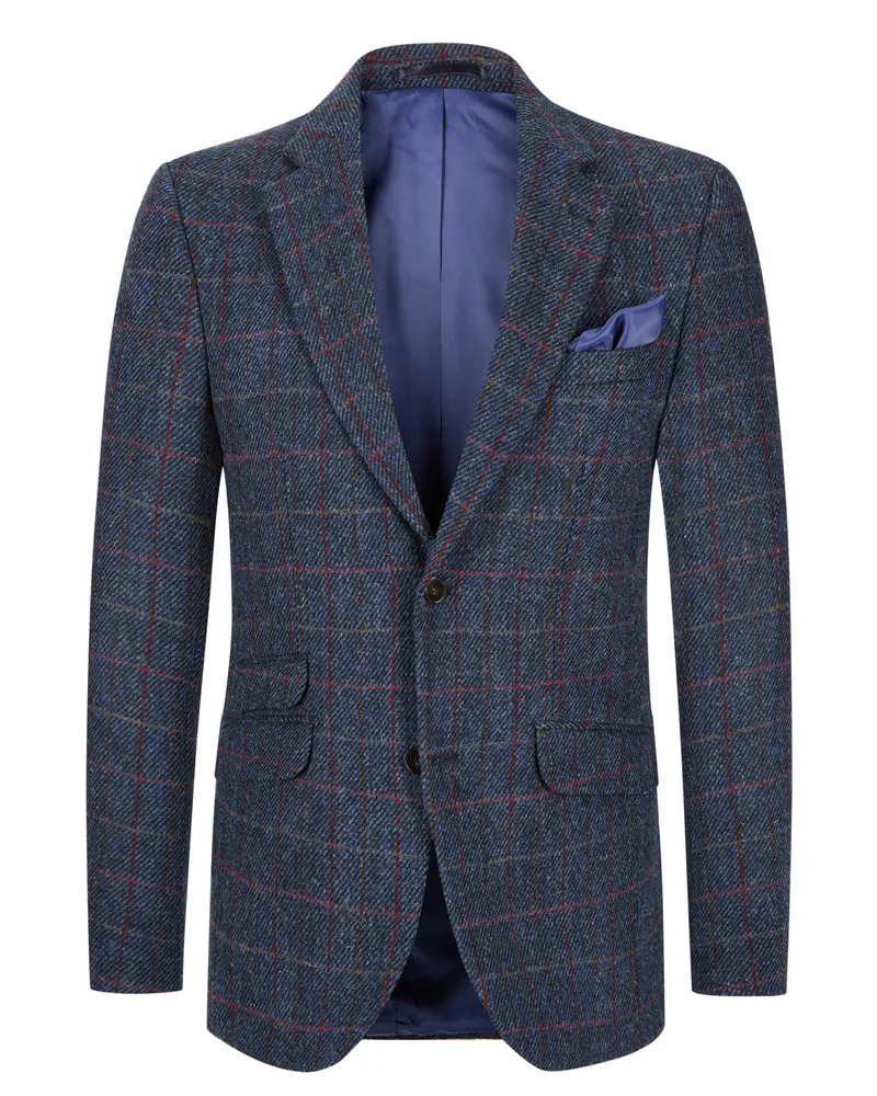 Wellington of Bilmore Harris Tweed-Sakko London mit Fensterkaro, Regular Fit in Blau