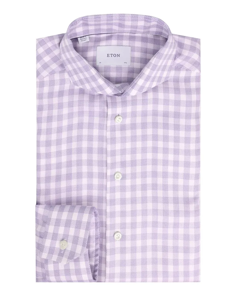 Eton Knitterfreies Signature Twill-Karohemd mit Haifischkragen, Slim in Lila