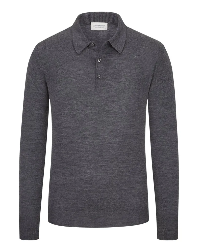 John Smedley Hochwertiges Langarm Poloshirt Anthrazit