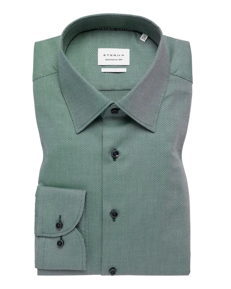 Eterna Bügelfreies Baumwollhemd mit feiner Struktur, Slim Fit in Grün