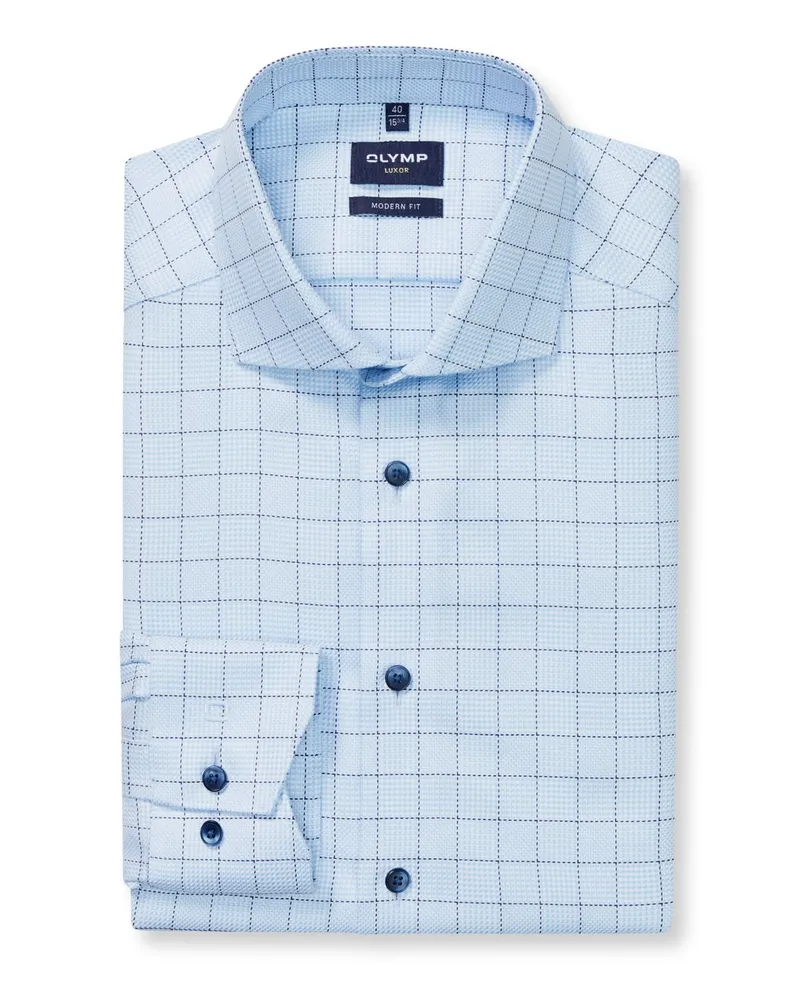 Olymp Luxor, Modern Fit, Bügelfreies Hemd mit Karomuster in Hellblau
