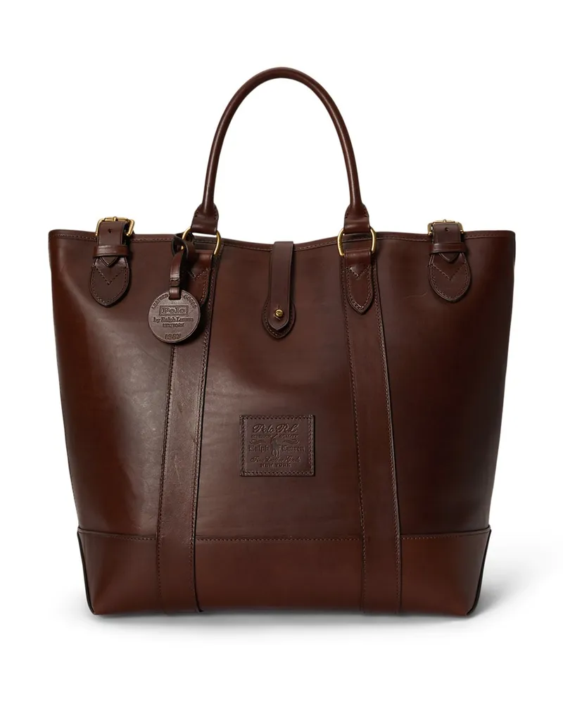 Ralph Lauren Tragetasche aus Leder mit Logo-Aufnähern und Canvas-Futter in Dunkelbraun